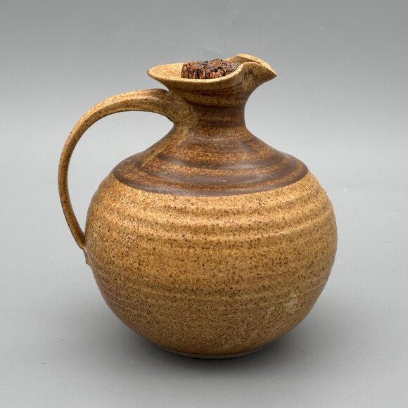 Vintage Studio Pottery Jug with Cork Stopper and Rounded Stoneware Earthy Glaze - Picture 4 of 7